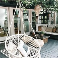 Hamac en corde de coton macramé moderne balançoire suspendue à l'intérieur et à l'extérieur pour patio, jardin, chambre et villa