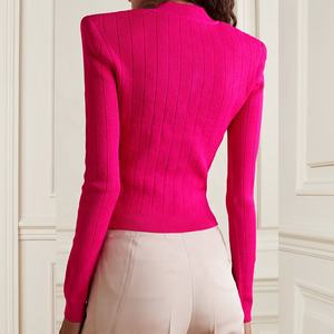 Cardigan da <span class=keywords><strong>Donna</strong></span> in <span class=keywords><strong>Maglia</strong></span> a Coste con Scollo a V, Maniche Lunghe e Bottoni Dorati, Personalizzabile per Autunno e Inverno - Product Image 5