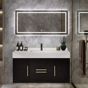 חדר אמבטיה יוקרתי היון כיור אורות חדר אמבטיה ארונות עץ + דיקט מרובע מודרני מוצק מפואר אמבטיה יהירות ארון 42 אינץ' - Product Image 2