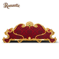 Ensemble de canapés carrés royaux classiques européens, sur mesure, en bois massif sculpté à la main, élégant, en tissu de velours rouge, long canapé pour la maison, luxe