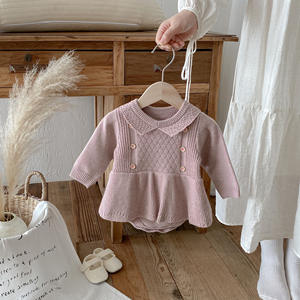 Осенне-зимний комбинезон для маленьких девочек, Повседневное трикотажное платье из 100% хлопка с длинными рукавами, новый детский комбинезон с рюшами и обложкой для пердежа - Product Image 3