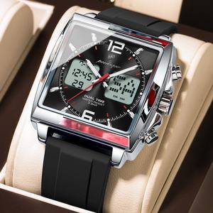 POEDAGAR Luxury Top Man Watch Electronic Square LED Alarm Chronograph Men's Watches Week Date Dual Time Display Men Quartz <b>Clock</b> - Product Image 1