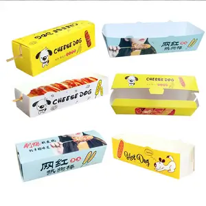 Food Grade Paper Hot Dog Packaging Korean Corn Hot Dog Box Tray Boat Disposable Paper Tray Custom Printed Hot Dog Box Tray