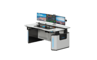 Console de salle de contrôle pour opération 24/7, poste de travail compact en stratifié réglable en hauteur et personnalisable
