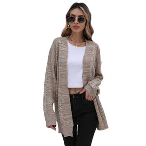 เสื้อคาร์ดิแกนถักคอวีแขนค้างคาวสำหรับผู้หญิงเสื้อโค้ทสเวตเตอร์แบบหลวมและขี้เกียจอิสระ - Product Image 5