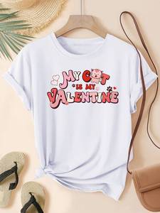 T-shirt da donna carina per San Valentino, manica corta, girocollo in puro cotone, morbida e traspirante, con stampa di lettere, top casual dalla S alla XXL - Product Image 3