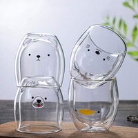 Jolies tasses à café, tasses à thé en verre à double paroi avec motif ours, canard, chat, tasses à lait pour le bureau et les anniversaires personnels