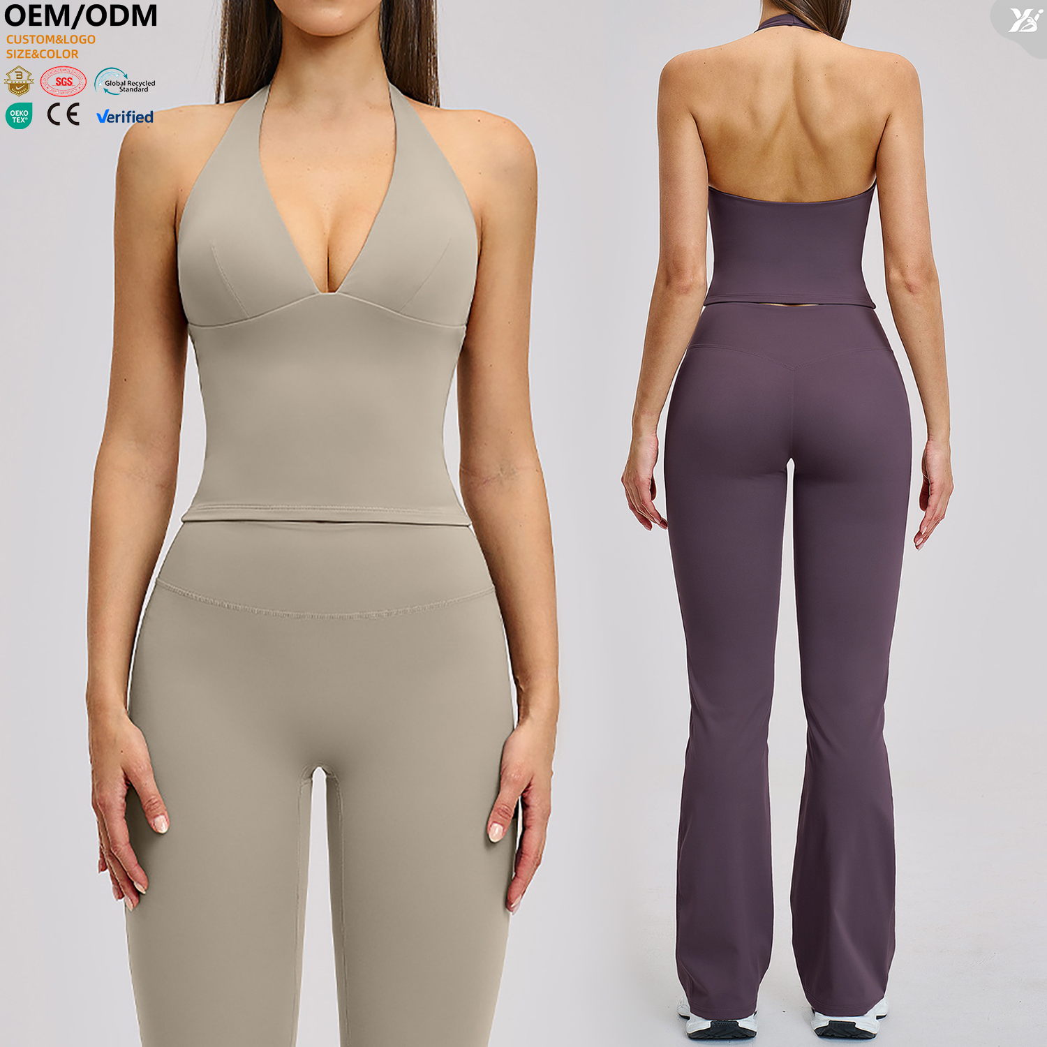 XW-EBX4201 Women Halter Neck Yoga Tank Top Deep V Neck Hollow Back Removable Pads Cropped Workout Sports Bra Gym Fitness Tops