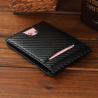 Dompet kulit lipat dua serat karbon pria, dompet kulit lipat dua minimalis RFID, tempat kartu dengan klip uang untuk pria dan wanita