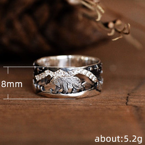 Anello F552 a Forma di Orso in Argento con Incastonatura Pavé, Stile Rustico, Regalo Unisex, Anelli alla Moda - Product Image 5