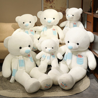 Ours en peluche géant de 80 cm avec écharpe rose, blanc et bleu, ours en peluche de grande taille