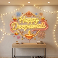 En stock, Lampe à huile indienne, Enseigne néon Joyeux Diwali, Lumières LED en forme pour décoration murale, Enseignes néon personnalisées