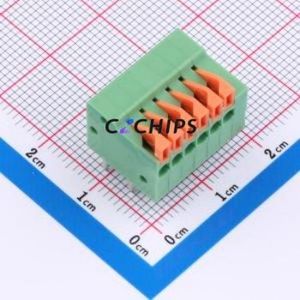 DB141R-2.54-6P-GN Spring Terminal Block Bent Lead Through Hole,P=2.54mm Connector 1x6P 2.54mm Green 6P - Product Image 1