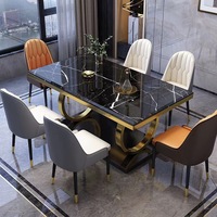 Table à manger rectangulaire en faux marbre avec acier inoxydable Bjflamingo, table à manger rectangulaire en marbre doré de luxe avec chaises