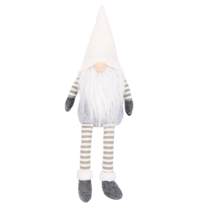 White <b>Knit</b> Hat Christmas Gnome Plush Dangling Long Leg Doll with Grey <b>Boots</b> for Living Room Bookshelf Ledge Decor Bulk - Product Image 1