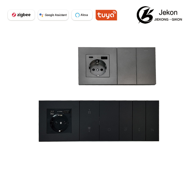 Tuya Zigbee 3-Gang Smart Wall Switch with EU Schuko Socket USB C, 16A Smart Home Outlet Works with Alexa Google Home