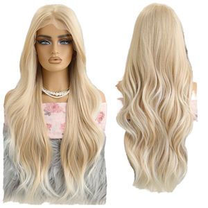 Perruque synthétique blonde ondulée avec dentelle frontale, longue et dégradée, sans colle, dentelle française transparente, haute densité, résistante à la chaleur, naturelle - Product Image 1