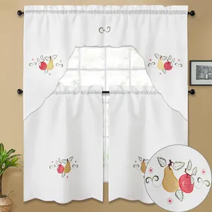 Beautiful Home Decorative Classic American Patchwork Design Embroidered Door Beige Window Kitchen Fruits Curtains 3-piece set