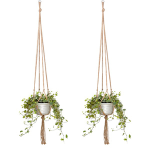 Support de pot de jardin créatif en filet tressé respirant, fait main en corde de coton et de lin, design simple, pour intérieur et <span class=keywords><strong>extérieur</strong></span>, à suspendre au mur - Product Image 5
