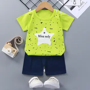 Conjunto de roupas infantis, roupas infantis de verão para bebês, meninos, duas peças, camiseta babi para crianças