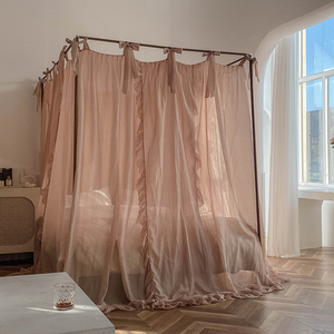 Été nouveau style japonais simple princesse senior ins style <span class=keywords><strong>lin</strong></span> vent plancher rail carré haut de lit rideau support <span class=keywords><strong>moustiquaire</strong></span> - Product Image 2