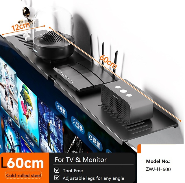 Multi Purpose TV Top Shelf Adjustable Support Monitor Screen Storage Rack for Small Gadgets