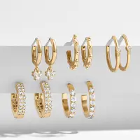 Brincos de diamante zircônia banhado a ouro, 5 pares/pacote fantasia múltiplos huggie hoop stick conjuntos de joias charme brincos para presente feminino 2022