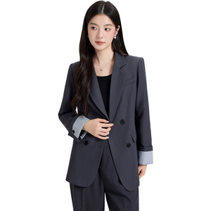 Women's Suit <b>Set</b> Double Breasted <b>Blazer</b> Solid Color Anti-Wrinkle Polyester Casual Wear - Product Image 5