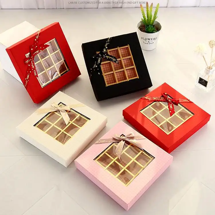 Kotak Hadiah Cokelat Lipat 16 Buah, Kotak Kertas Kemasan Coklat Valentine Mawar
