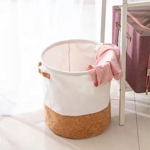 Portable Recycle Cork Cotton Canvas Laundry Basket Collapsible Storage <b>Bin</b> Toy <b>Bins</b> Foldable Baskets Clothes Laundry Hamper - Product Image 3
