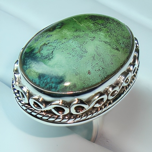 Bague Statement en Argent Sterling 925 avec Pierre Précieuse Turquoise Tibétaine Véritable, Sertie en Bezel, Bijou Indien Fait Main - Product Image 1