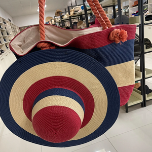 Bán buôn mùa hè người phụ nữ mặt trời bảo vệ rộng vành thiết kế mềm rơm mặt trời bãi biển hat với Bag Set cho phụ nữ - Product Image 1