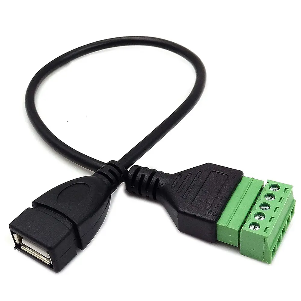 USB 2.0 A Female Plug to 5 Pin Female Screw Terminals Solderless Adapter Extension Cable