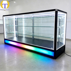<span class=keywords><strong>Vitrine</strong></span> <span class=keywords><strong>LED</strong></span> moderne de luxe HongTai, base noire robuste, <span class=keywords><strong>verre</strong></span> trempé, taille personnalisable, recyclable, pour magasin de tabac - Product Image 1
