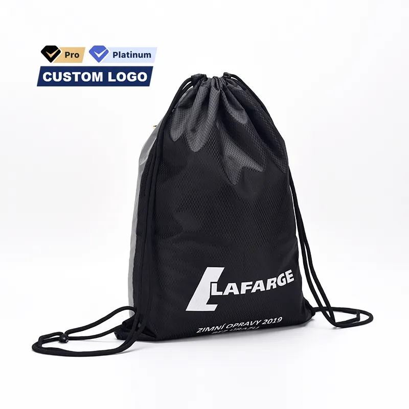 Custom Recycled Waterproof 420D Polyester Drawstring Backpack Sport Gym Storage Sack Drawstring Bag