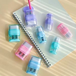 Silgi ile 1 kalemtıraş manuel plastik 2 silgi eğlenceli kırtasiye ile çift delik renkli kalemtıraş - Product Image 4