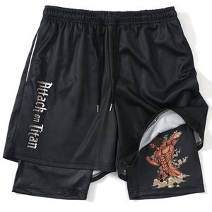 Anime Attack <span class=keywords><strong>Titan</strong></span> Black Short de gym pour hommes <span class=keywords><strong>2</strong></span>-en-1 Mesh Quick Dry Fitness Board Shorts pour l'été Bodybuilding Short Pants - Product Image 2