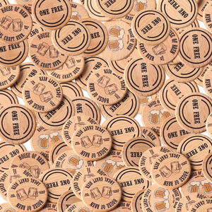 图案徽标定制木制饮料代币 圆形印刷木制代币硬币 适用于咖啡店酒吧餐厅 - Product Image 2