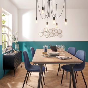 Chaise de <span class=keywords><strong>salle</strong></span> à manger populaire avec assise en tissu et pieds en métal noir thermolaqué, style Europe du <span class=keywords><strong>Nord</strong></span> - Product Image 2