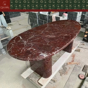 <span class=keywords><strong>โต๊ะ</strong></span>รับประทานอาหารหรูหรา GOLDKING รุ่น Rosso Levanto <span class=keywords><strong>หิน</strong></span>อ่อนสีแดงรูปวงรี ขา<span class=keywords><strong>หิน</strong></span>อ่อนแท้สองขา แบบคานไขว้ ผลิตโดยโรงงาน OEM ODM โดยตรง - Product Image 5