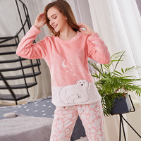 Offre Spéciale Chaud Flanelle Grenouillère En Velours Hiver Femmes Épais Pyjamas Ensemble