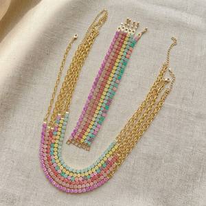 Rainbow Pastel Jewelry Zircon <strong>Candy</strong> Tennis <strong>Necklace</strong> and Bracelet Set CZ Stone Gold Plated Festival Wedding Jewelry Gift for Her - Product Image 5