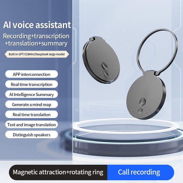 AI Voice Recorder GPT Assistant 256 Languages Translator Meeting Artifact Portable Keychain Aluminum Alloy Phone Stand Magnetic