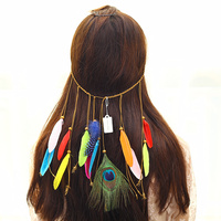 Diadema hecha a mano con plumas de pavo real Indio, diadema con borlas para fiesta, Festival Tribal, HZO-50018