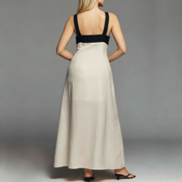 Robe longue sans manches en lin noir et blanc color-block pour femme, tissée naturellement, style vintage, collection automne, directement de l'usine