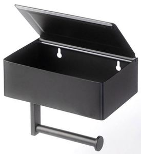 Bathroom Modern Style Metal Stainless Steel Black Wall-Mounted Toilet Paper Holder with Shelf Storage Box for Hotel Kitchen Use - Product Image 1