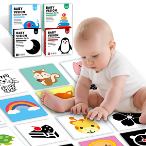 Grandes cartes pour bébés de 5,7''x5,7'' à contraste élevé, 40 pages, pour nourrissons de 0 à 36 mois, stimulation visuelle, cartes noir et blanc pour nouveau-nés - Product Image 1