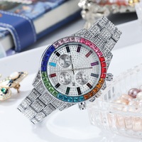 Ensemble de Bijoux Bling Strass Iced Out en Alliage Argent Or, Montre à Quartz Hip Hop pour Homme et Bracelet Chaîne Maille Cubaine, Vente en Gros