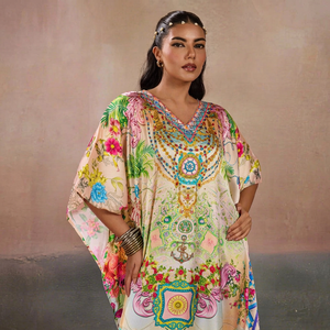 Hot Sale Designer Turkish Style <b>Kaftan</b> Kurta Women Polyester Handmade Batwing Sleeves Regular Fit Flared Hem Short Party V Neck - Product Image 1