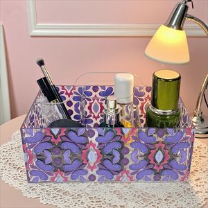 Boîte de rangement en acrylique 25x15x12 cm, organisateur de cosmétiques transparent avec motif pour maquillage et produits de beauté - Product Image 1